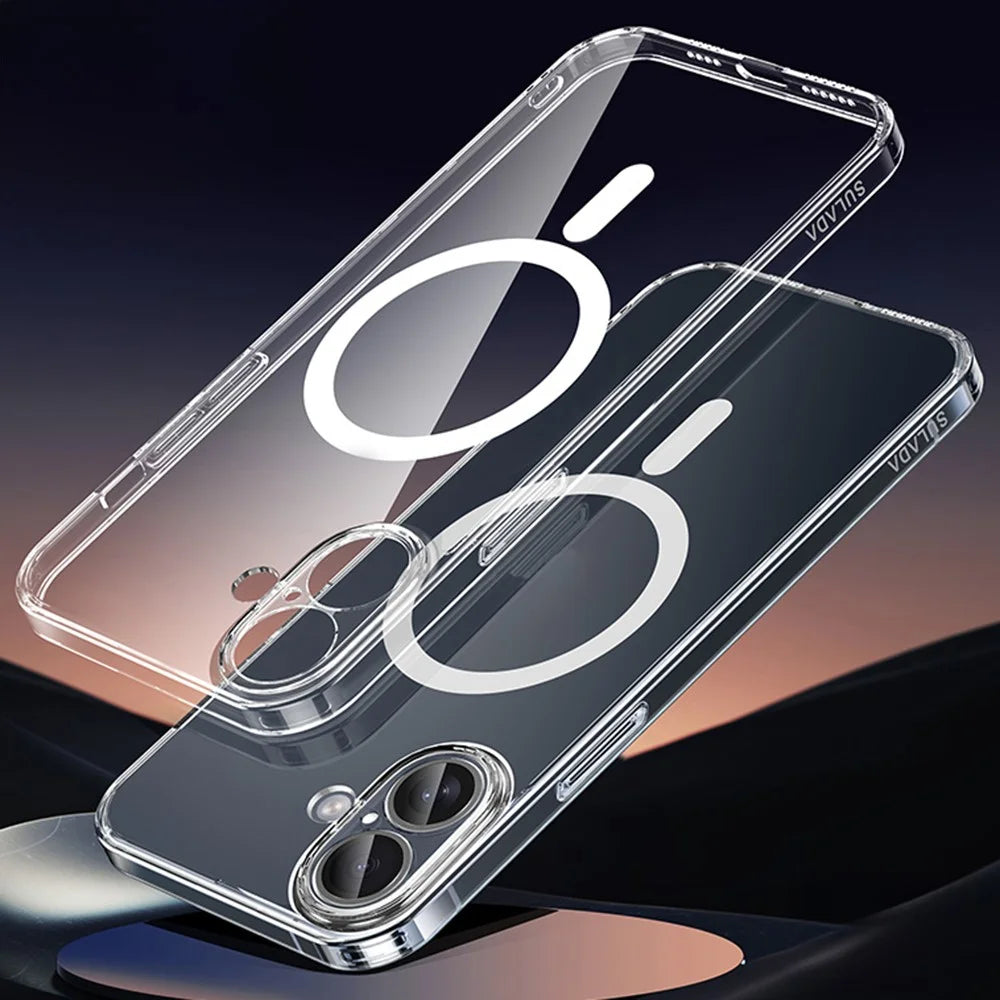 SULADA For iPhone 16 Plus Case Built-In Lens Film TPU+PC Phone Cover Compatible with MagSafe - Transparent - 1