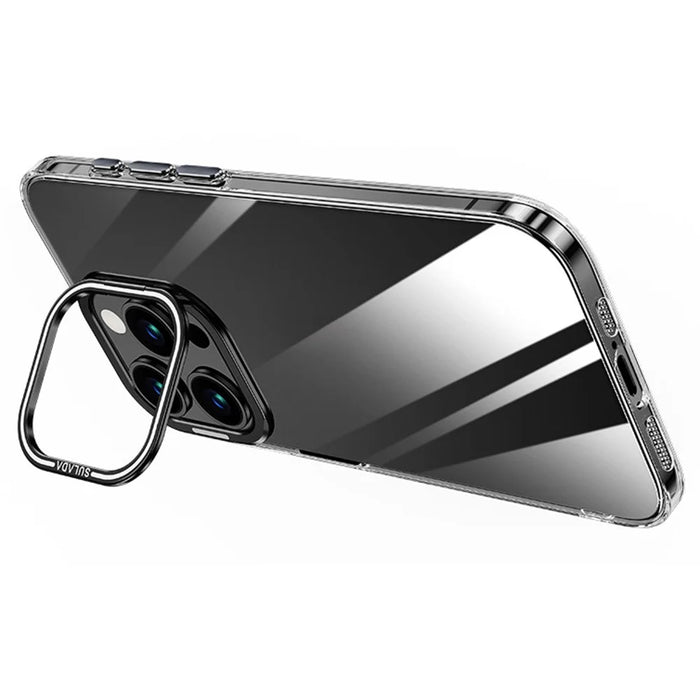 SULADA For iPhone 16 Pro Case Folding Camera Kickstand TPU+PC Clear Phone Cover - Black - 1