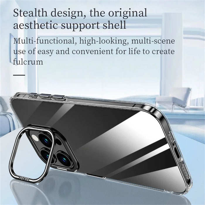 SULADA For iPhone 16 Pro Case Folding Camera Kickstand TPU+PC Clear Phone Cover - Black - 3