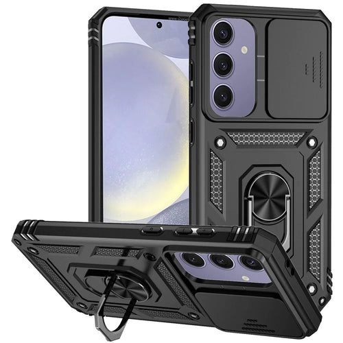 For Samsung Galaxy S24 FE Case PC + TPU Phone Cover Lens Ultimate Protection Kickstand - Black - 1