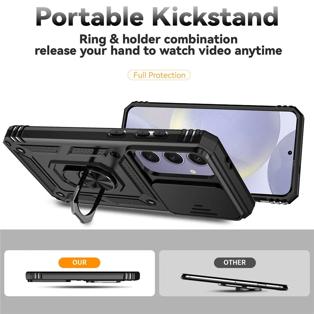 For Samsung Galaxy S24 FE Case PC + TPU Phone Cover Lens Ultimate Protection Kickstand - Black - 3