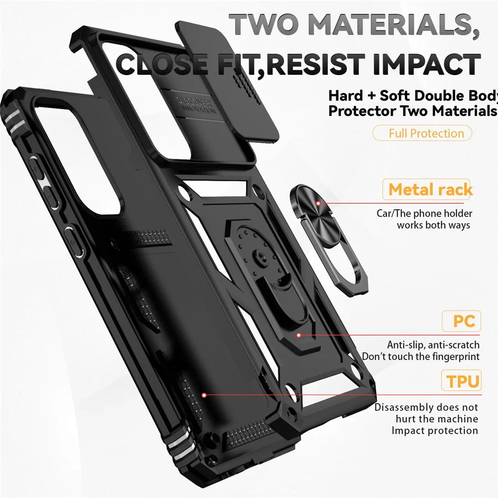 For Samsung Galaxy S24 FE Case PC + TPU Phone Cover Lens Ultimate Protection Kickstand - Black - 5