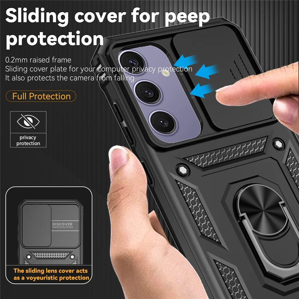 For Samsung Galaxy S24 FE Case PC + TPU Phone Cover Lens Ultimate Protection Kickstand - Black - 7
