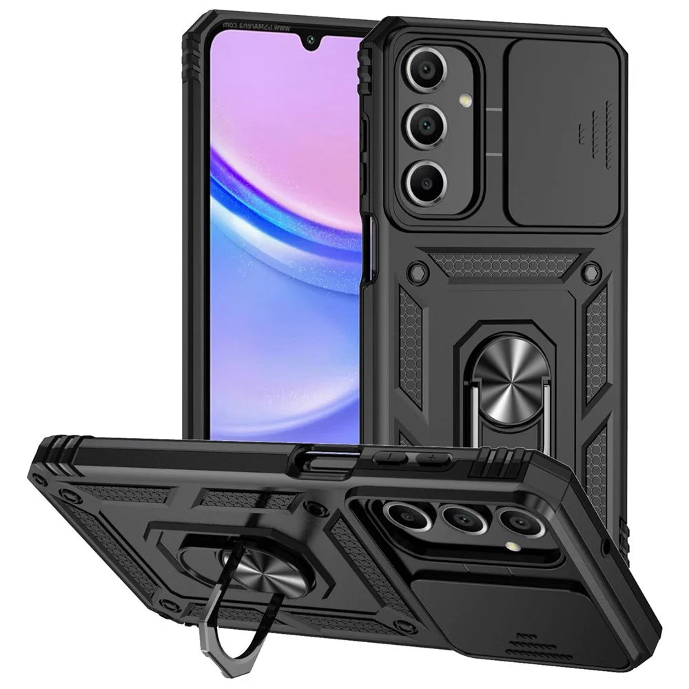For Samsung Galaxy A16 5G / A16 4G Case PC + TPU Phone Cover Lens Ultimate Protection Kickstand - Black - 1