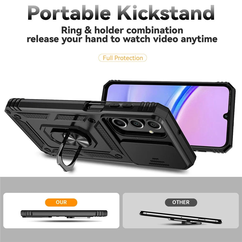 For Samsung Galaxy A16 5G / A16 4G Case PC + TPU Phone Cover Lens Ultimate Protection Kickstand - Black - 3