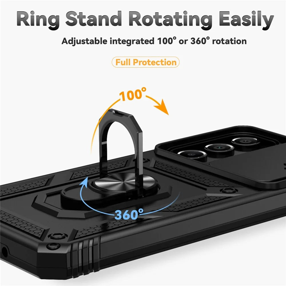 For Samsung Galaxy A16 5G / A16 4G Case PC + TPU Phone Cover Lens Ultimate Protection Kickstand - Black - 4