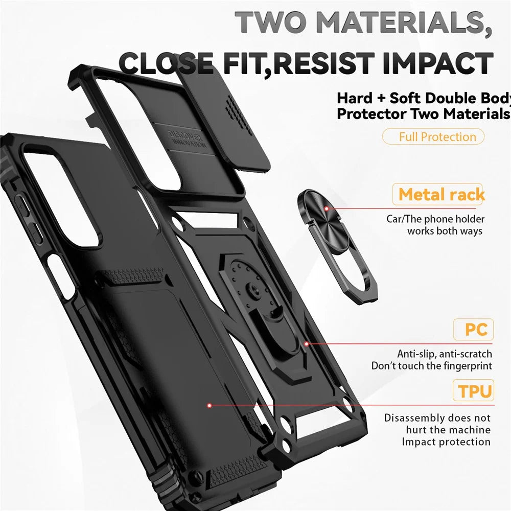 For Samsung Galaxy A16 5G / A16 4G Case PC + TPU Phone Cover Lens Ultimate Protection Kickstand - Black - 5