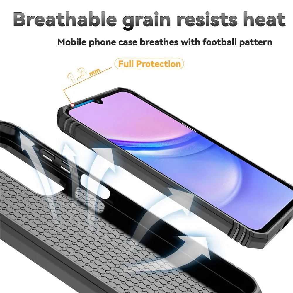 For Samsung Galaxy A16 5G / A16 4G Case PC + TPU Phone Cover Lens Ultimate Protection Kickstand - Black - 6