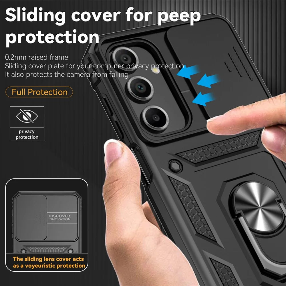 For Samsung Galaxy A16 5G / A16 4G Case PC + TPU Phone Cover Lens Ultimate Protection Kickstand - Black - 7
