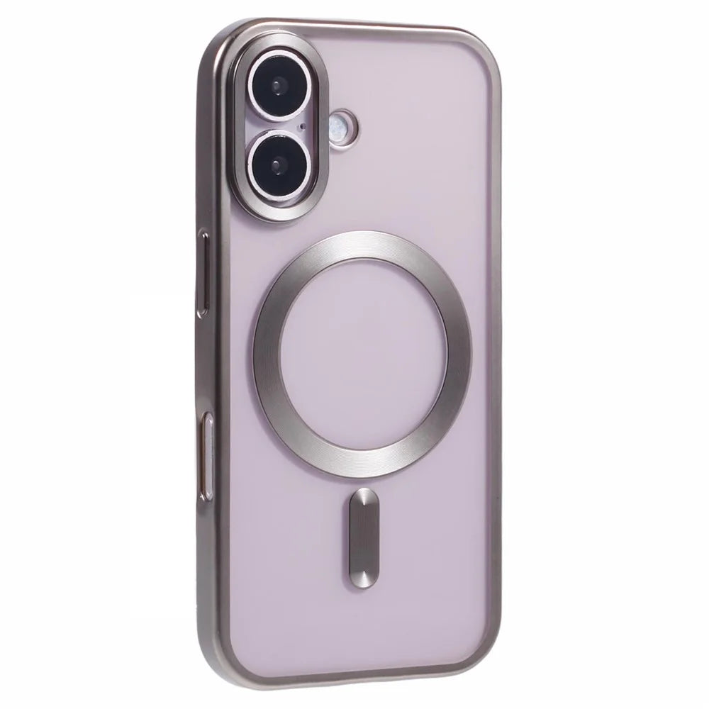 For iPhone 16 Case Matte Electroplating Phone Cover Compatible with MagSafe - Titanium Grey - 1