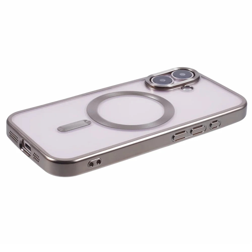 For iPhone 16 Case Matte Electroplating Phone Cover Compatible with MagSafe - Titanium Grey - 5