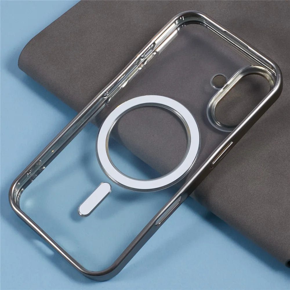 For iPhone 16 Case Matte Electroplating Phone Cover Compatible with MagSafe - Titanium Grey - 7