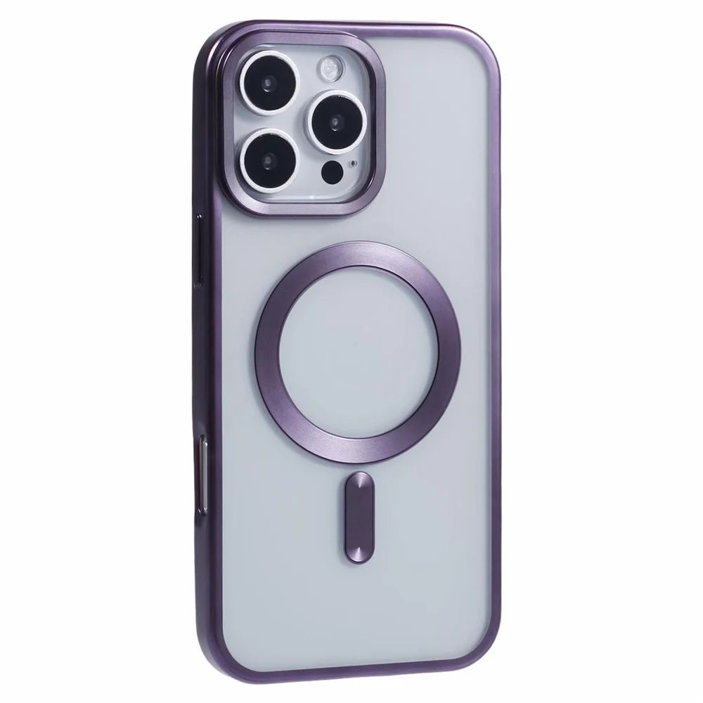 For iPhone 16 Pro Max Case Matte Electroplating Phone Cover Compatible with MagSafe - Dark Purple - 1