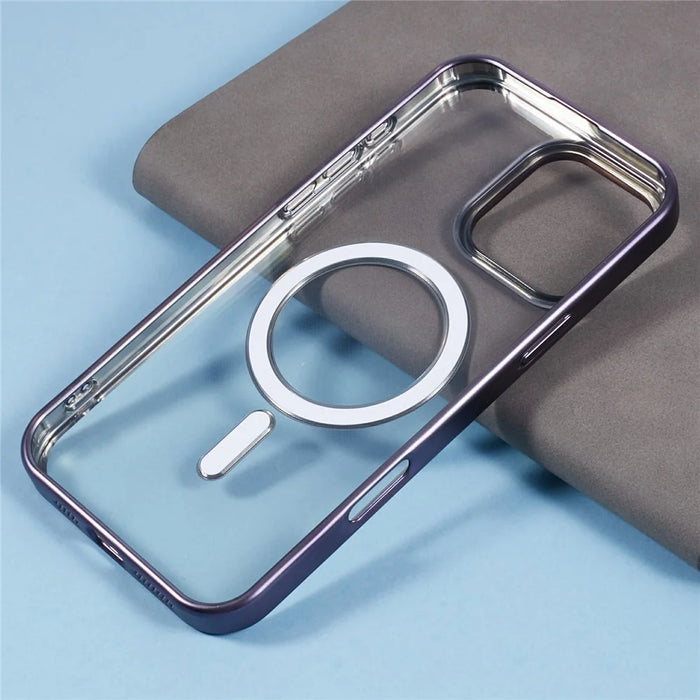 For iPhone 16 Pro Case Matte Electroplating Phone Cover Compatible with MagSafe - Dark Purple - 7