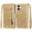 For iPhone 16 Stand Case Glitter Phone Leather Cover Zipper Pocket - Gold - 1