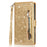 For iPhone 16 Stand Case Glitter Phone Leather Cover Zipper Pocket - Gold - 5