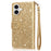 For iPhone 16 Stand Case Glitter Phone Leather Cover Zipper Pocket - Gold - 6
