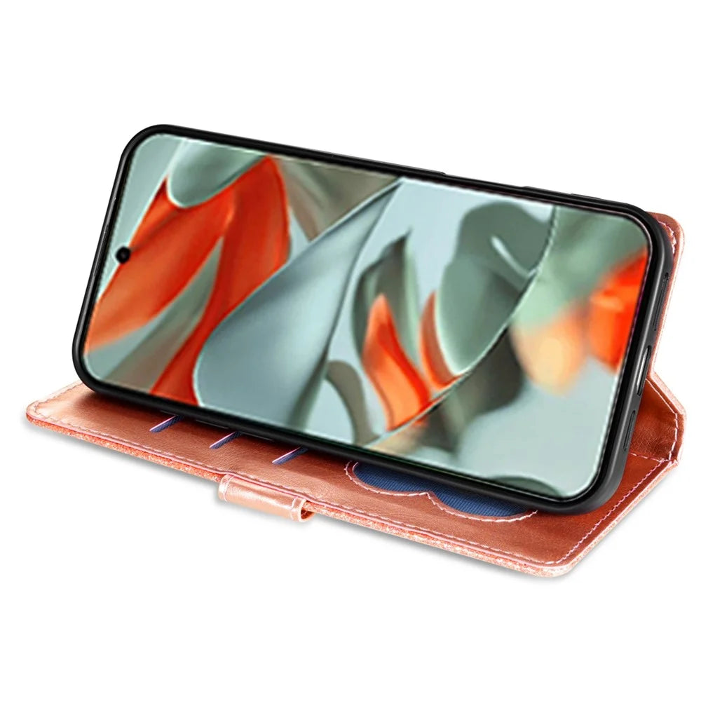 For Google Pixel 9 Pro  /  Pixel 9 Stand Case Glitter Phone Leather Cover Zipper Pocket - Rose Gold - 2