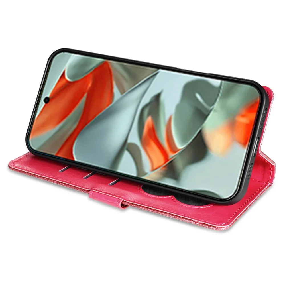 For Google Pixel 9 Pro XL Stand Case Glitter Phone Leather Cover Zipper Pocket - Rose - 2