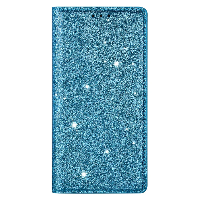 For iPhone 16 Plus Case Glittery PU Leather+TPU Card Slot Phone Cover - Blue - 5