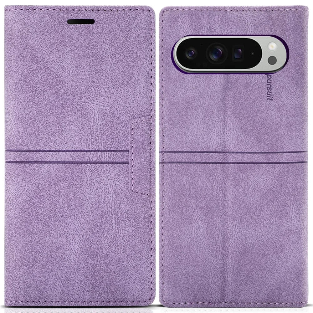 For Google Pixel 9 Pro  /  Pixel 9 Wallet Case Magnetic Closing Leather Phone Cover - Purple - 1