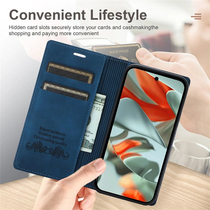 For Google Pixel 9 Pro XL Wallet Case Magnetic Closing Leather Phone Cover - Blue - 5