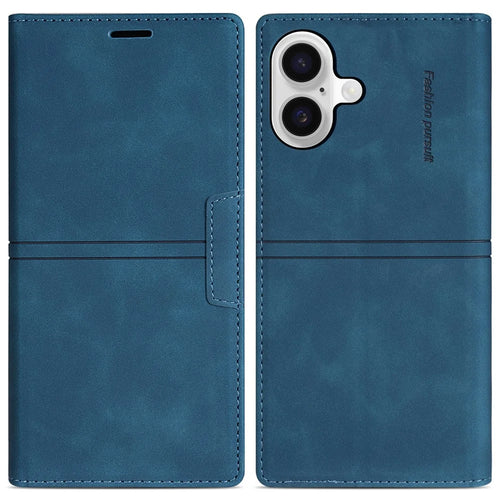 For iPhone 16 Wallet Case Magnetic Closing Leather Phone Cover - Blue - 1