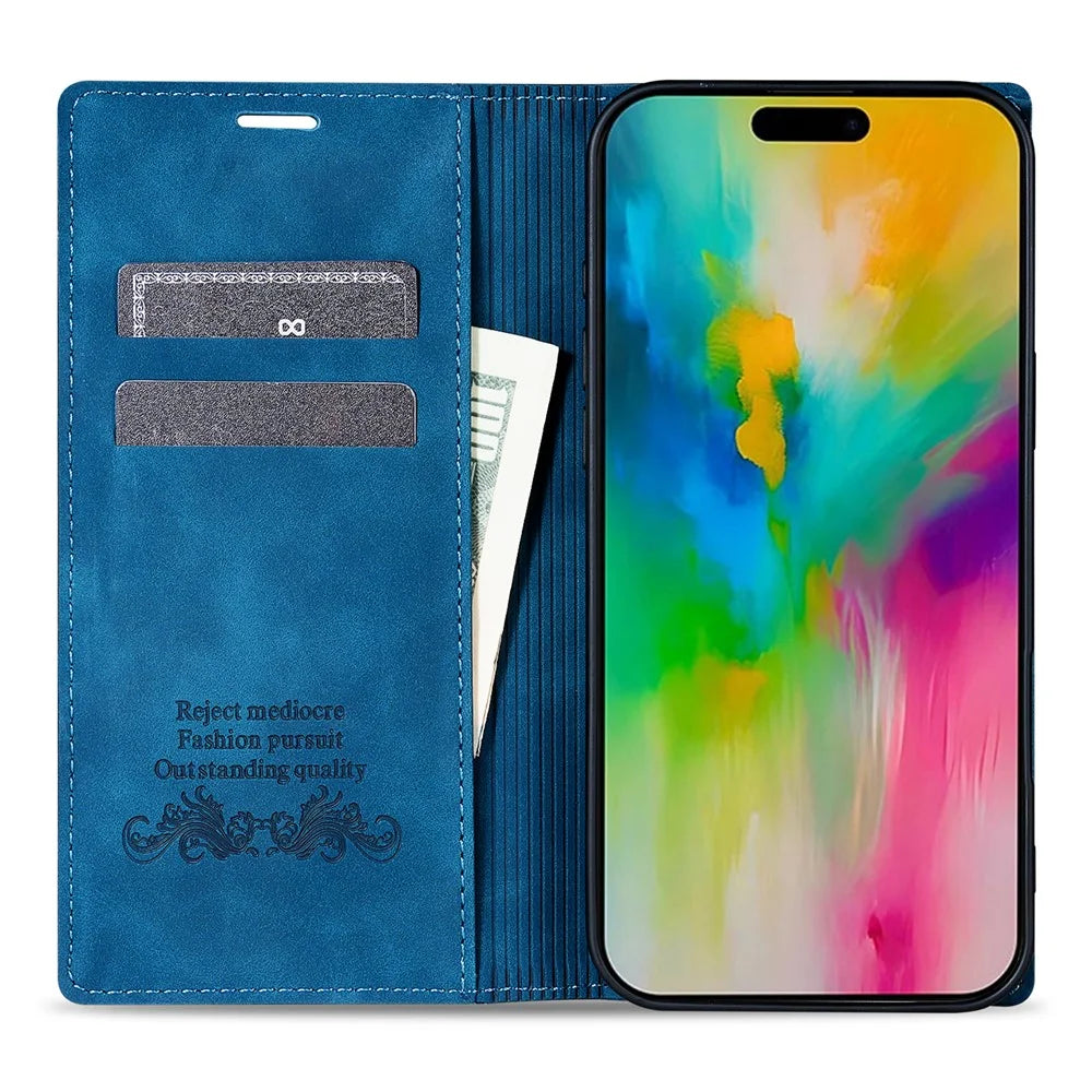 For iPhone 16 Wallet Case Magnetic Closing Leather Phone Cover - Blue - 2