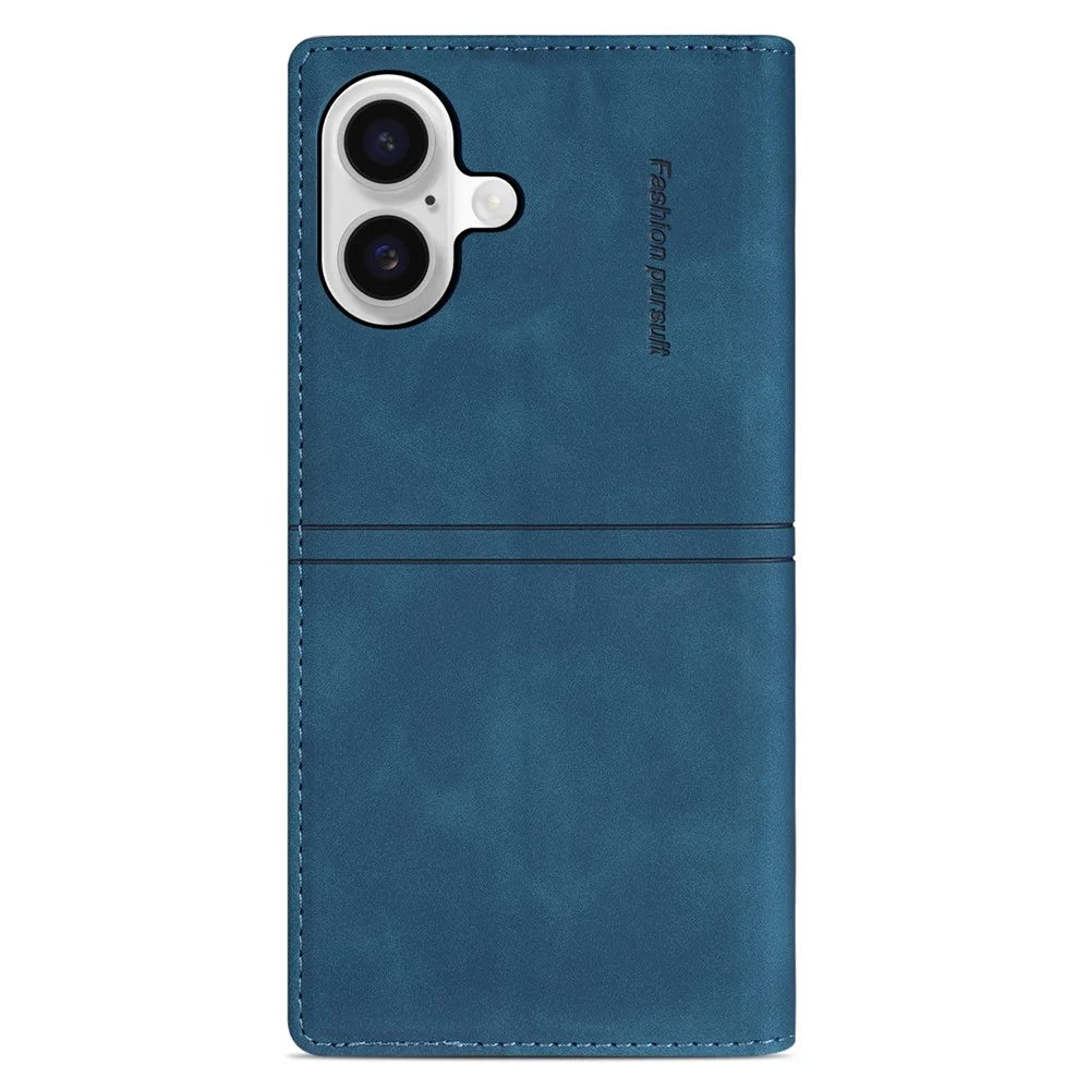 For iPhone 16 Wallet Case Magnetic Closing Leather Phone Cover - Blue - 6