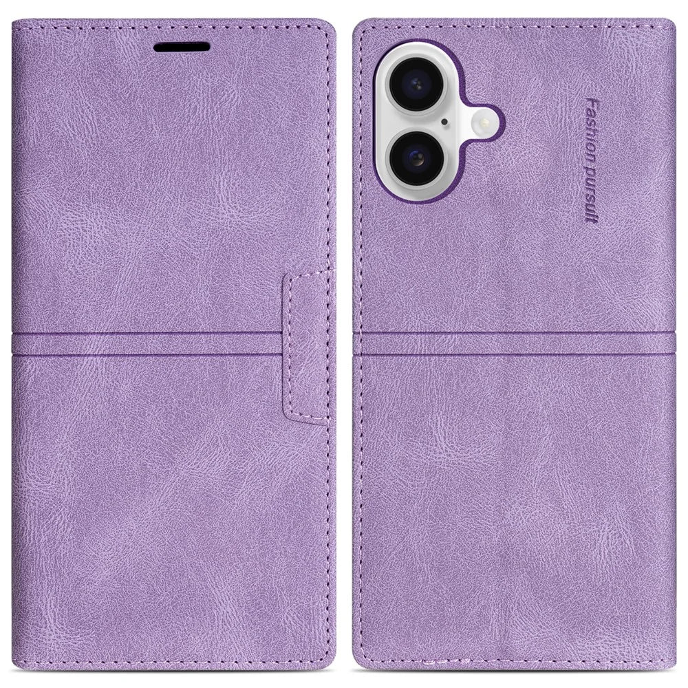 For iPhone 16 Plus Wallet Case Magnetic Closing Leather Phone Cover - Purple - 1