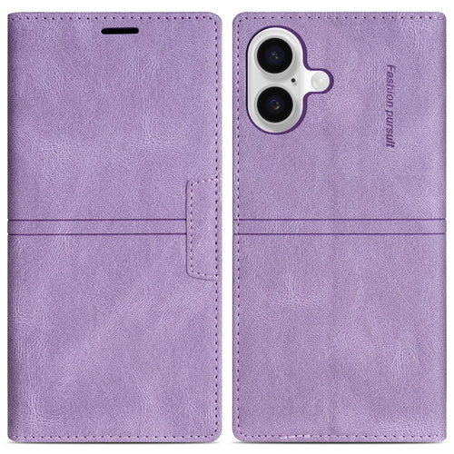 For iPhone 16 Plus Wallet Case Magnetic Closing Leather Phone Cover - Purple - 1