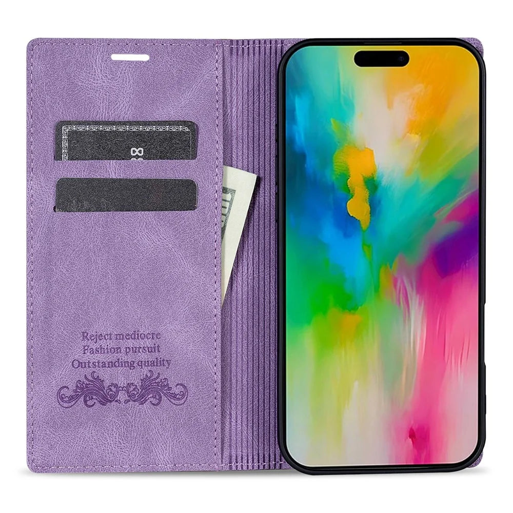 For iPhone 16 Plus Wallet Case Magnetic Closing Leather Phone Cover - Purple - 2