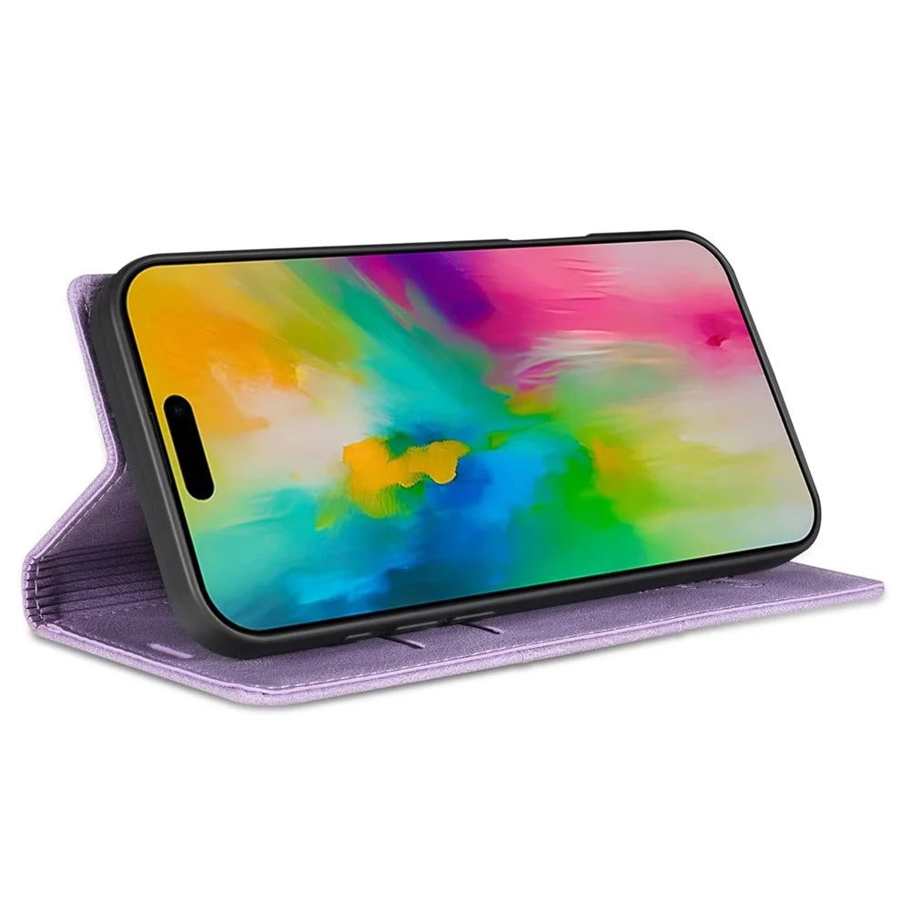 For iPhone 16 Plus Wallet Case Magnetic Closing Leather Phone Cover - Purple - 3