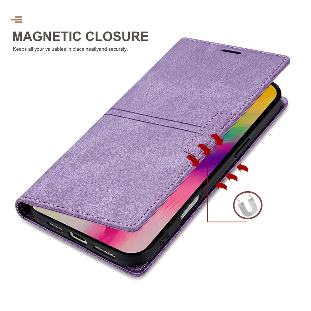 For iPhone 16 Plus Wallet Case Magnetic Closing Leather Phone Cover - Purple - 4