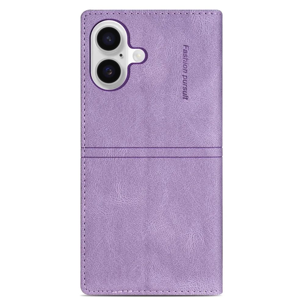 For iPhone 16 Plus Wallet Case Magnetic Closing Leather Phone Cover - Purple - 6