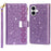 For iPhone 16 Case Starry Sky Carving Leather Wallet Phone Cover - Purple - 1
