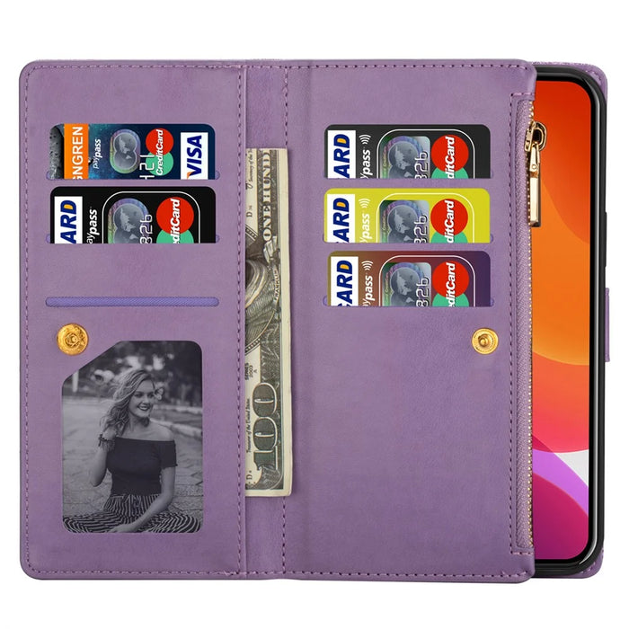For iPhone 16 Case Starry Sky Carving Leather Wallet Phone Cover - Purple - 4
