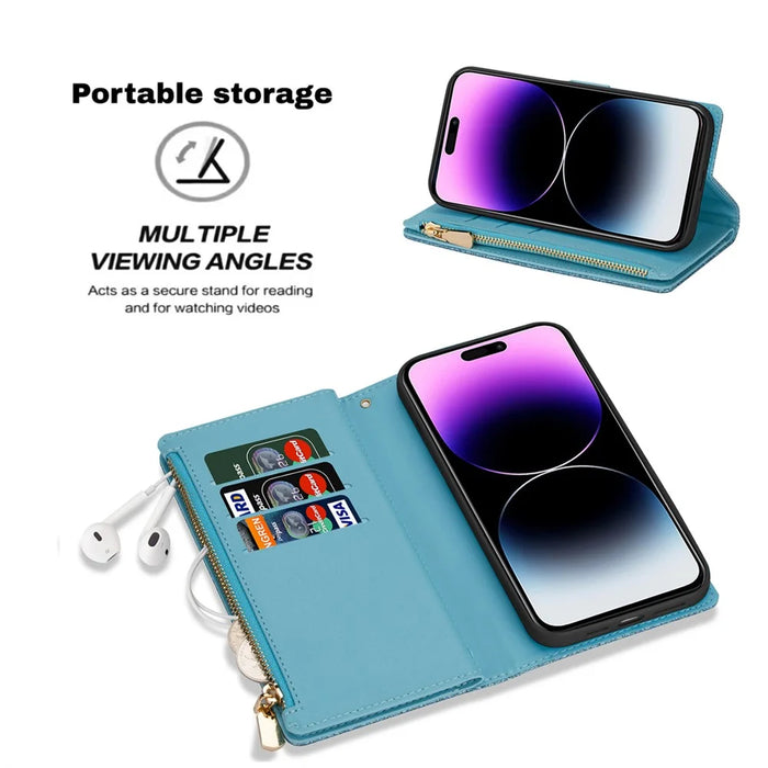 For iPhone 16 Plus Case Starry Sky Carving Leather Wallet Phone Cover - Blue - 5