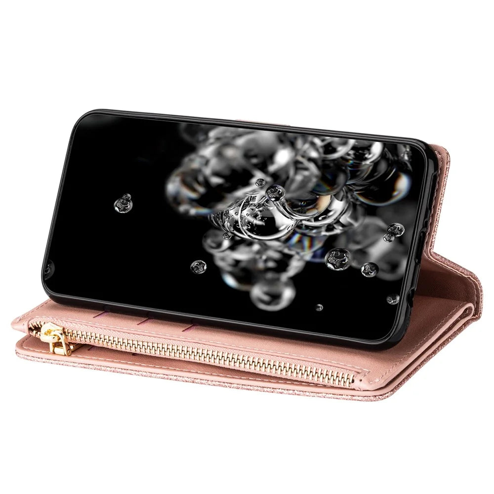 For Google Pixel 9 Pro  /  Pixel 9 Case Starry Sky Carving Leather Wallet Phone Cover - Rose Gold - 2