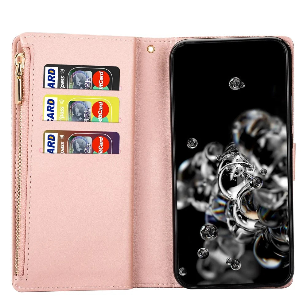 For Google Pixel 9 Pro  /  Pixel 9 Case Starry Sky Carving Leather Wallet Phone Cover - Rose Gold - 4