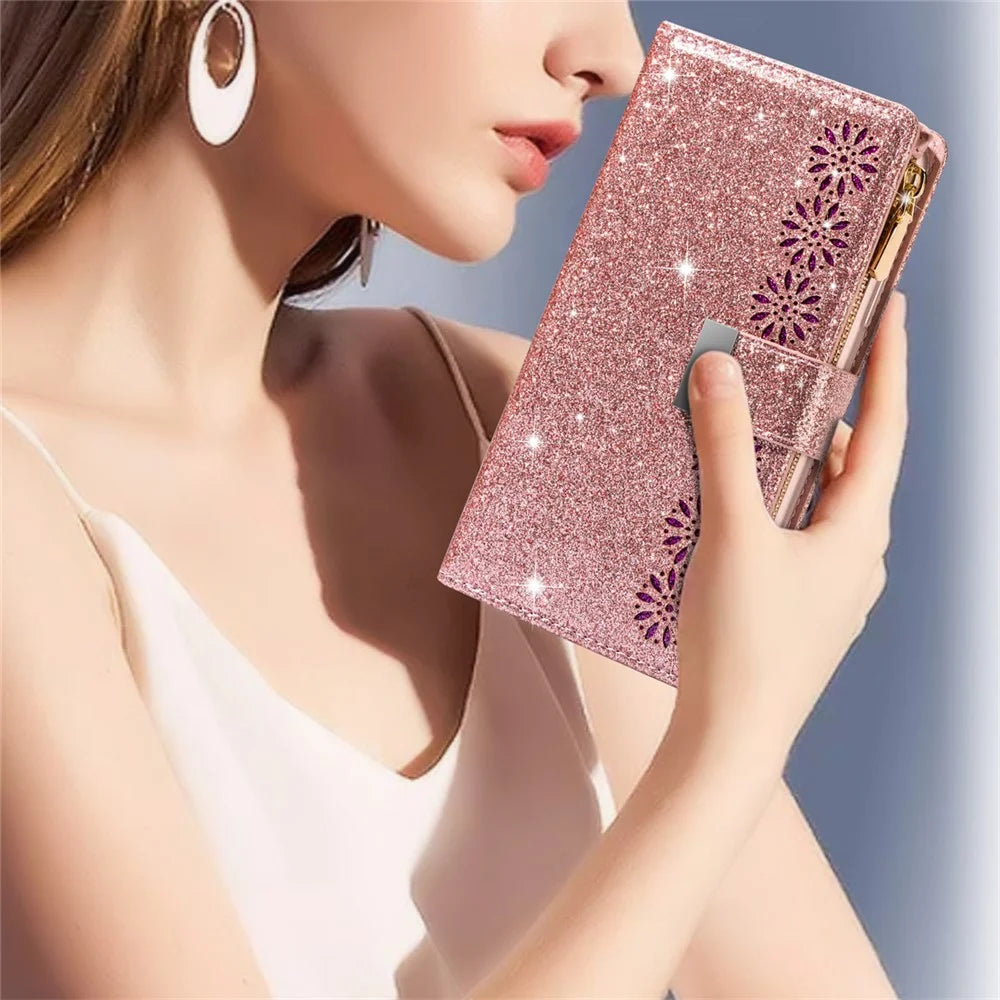 For Google Pixel 9 Pro  /  Pixel 9 Case Starry Sky Carving Leather Wallet Phone Cover - Rose Gold - 5