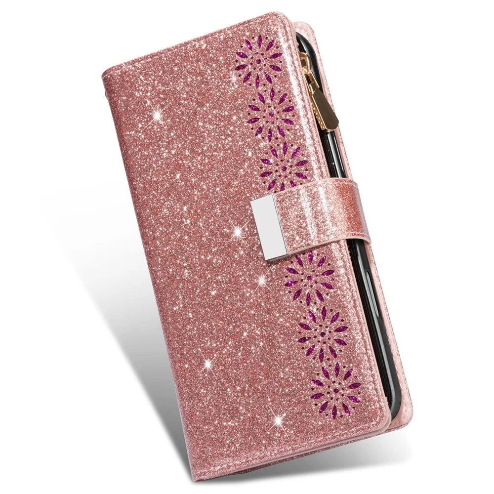 For Google Pixel 9 Pro  /  Pixel 9 Case Starry Sky Carving Leather Wallet Phone Cover - Rose Gold - 6
