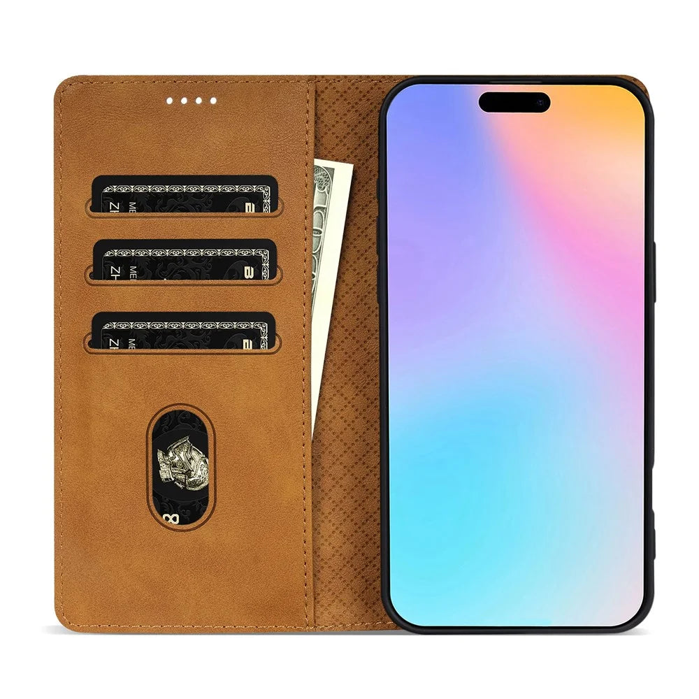 N.BEKUS CSJ-001 For iPhone 16 Stand Case PU Leather Wallet Phone Cover - Brown - 2