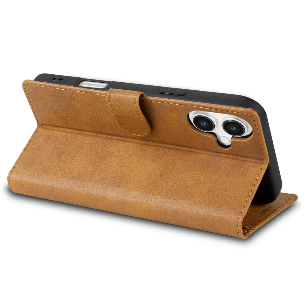 N.BEKUS CSJ-001 For iPhone 16 Stand Case PU Leather Wallet Phone Cover - Brown - 3