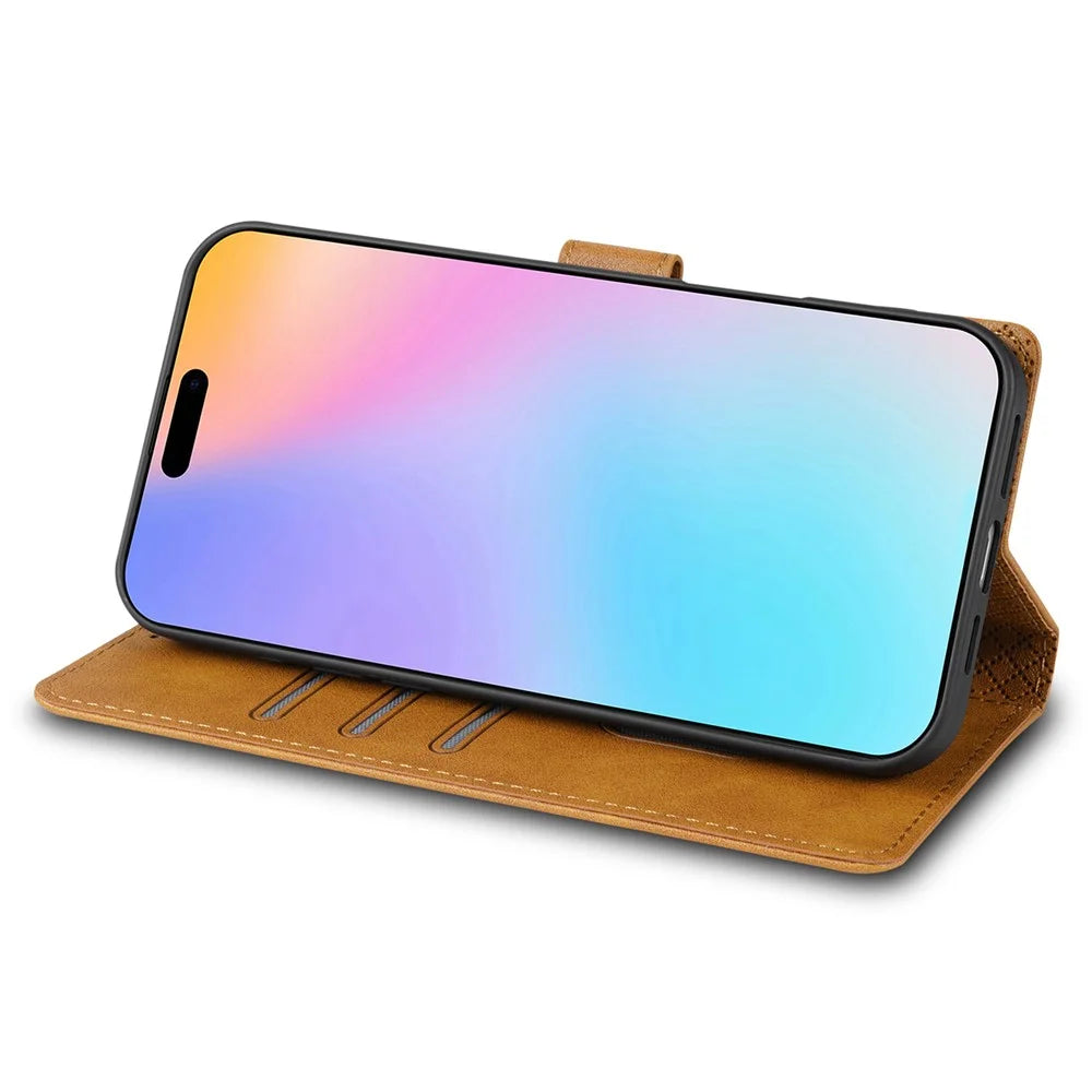N.BEKUS CSJ-001 For iPhone 16 Stand Case PU Leather Wallet Phone Cover - Brown - 4