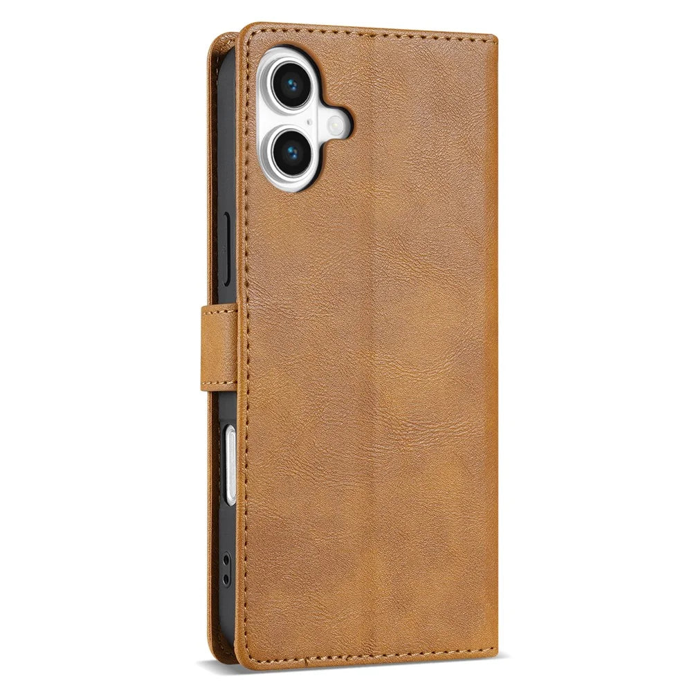 N.BEKUS CSJ-001 For iPhone 16 Stand Case PU Leather Wallet Phone Cover - Brown - 6