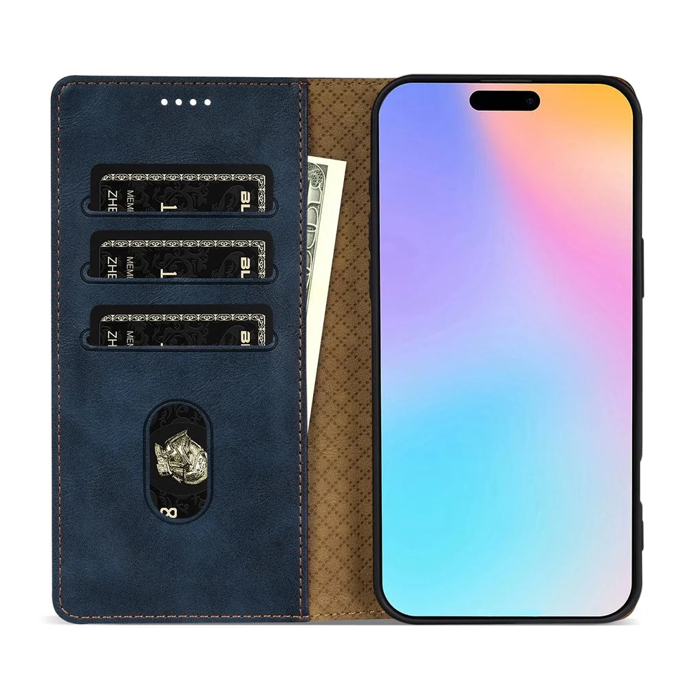 N.BEKUS CSJ-001 For iPhone 16 Plus Stand Case PU Leather Wallet Phone Cover - Blue - 2