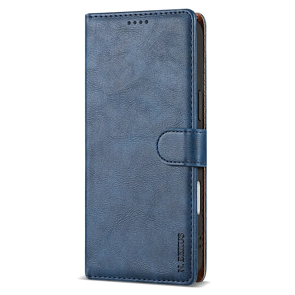 N.BEKUS CSJ-001 For iPhone 16 Plus Stand Case PU Leather Wallet Phone Cover - Blue - 5