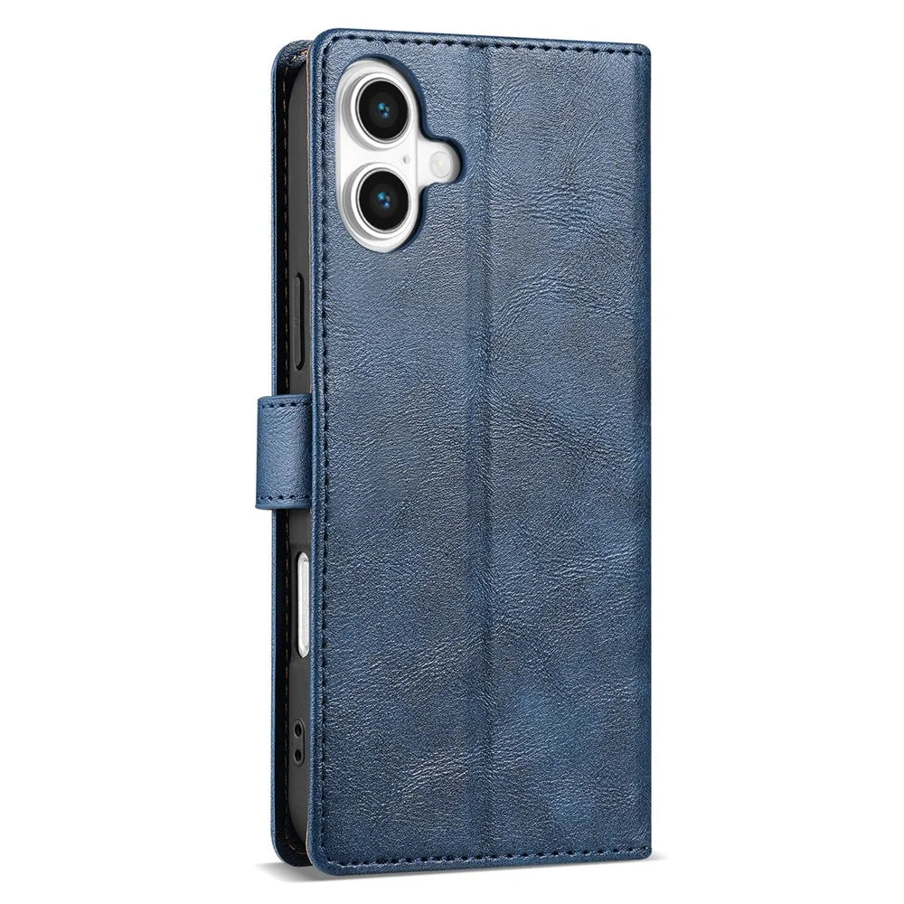 N.BEKUS CSJ-001 For iPhone 16 Plus Stand Case PU Leather Wallet Phone Cover - Blue - 6