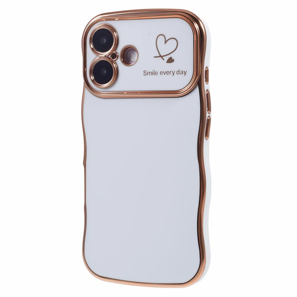 For iPhone 16 Plus Case Love Hearts TPU Phone Cover Curly Wave Frame Large Window - Ivory White - 1
